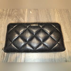 Kate Spade Black Gold Coast Nisha Quilted Leather Zip Around Wallet